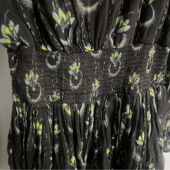 Free People Wild Horses Peacock Print Mini Dress | Boho | Black | Size XS - Picture 9 of 11